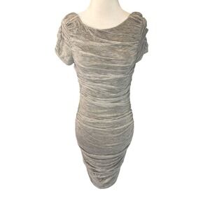 Waverly Grey Heather Grey Ruched Bodycon Dress Short Sleeve Scoop Back Small NWT